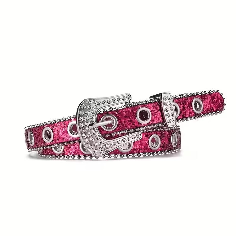Buckle Rhinestone Pink Belt With Silver Buckle And Eyelets product image